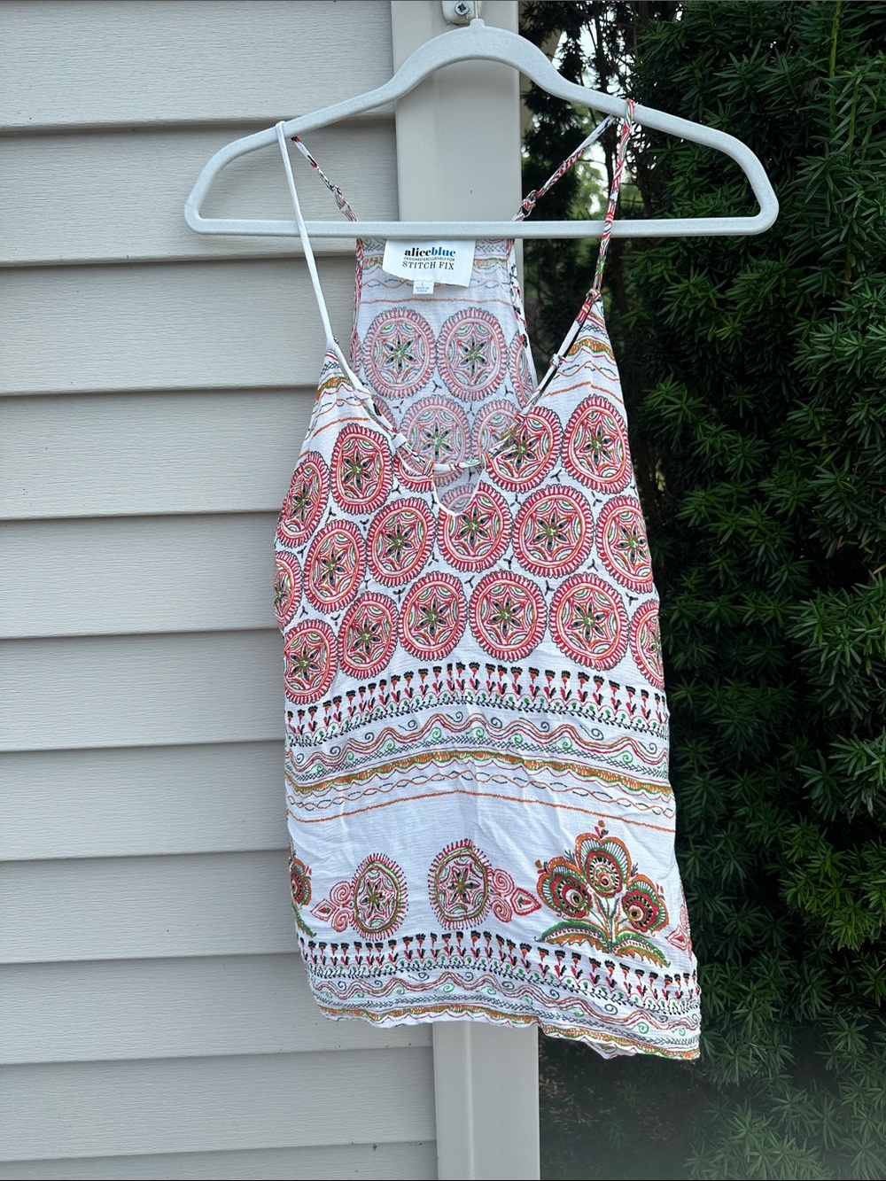 Alice Blue White Embroidered Halter Camisole